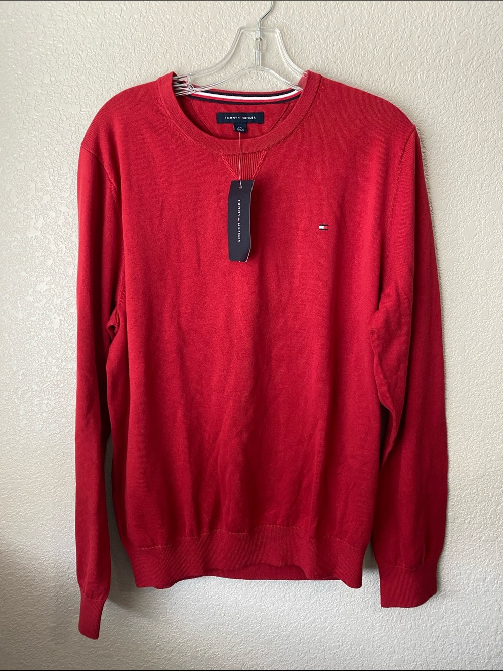Tommy Hilfiger Men's Red Crewneck Sweater Large 100% COTTON